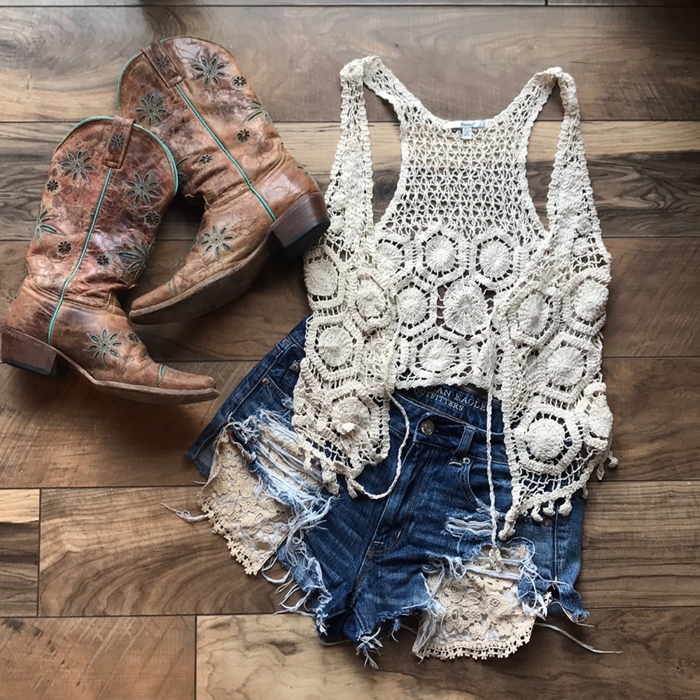 PAPAYA crochet knit boho  country cream vest